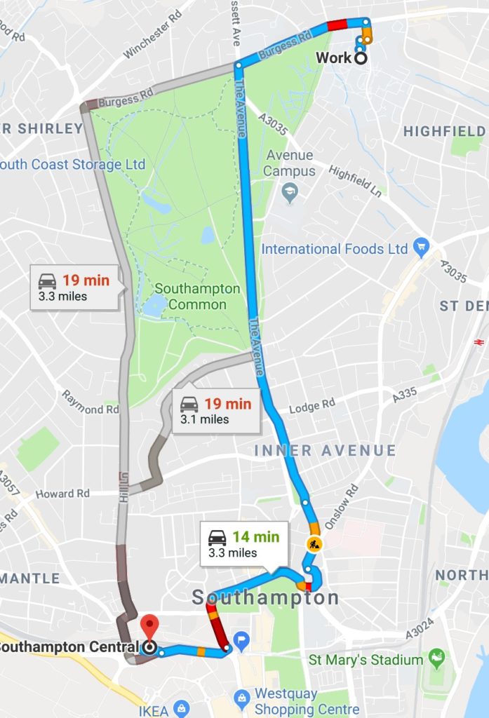 The distance of Southampton Central Train Station to University of Southampton Highfield Campus